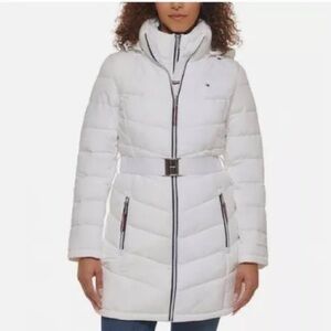 Tommy Hilfiger Women's White Belted Puffer Jacket